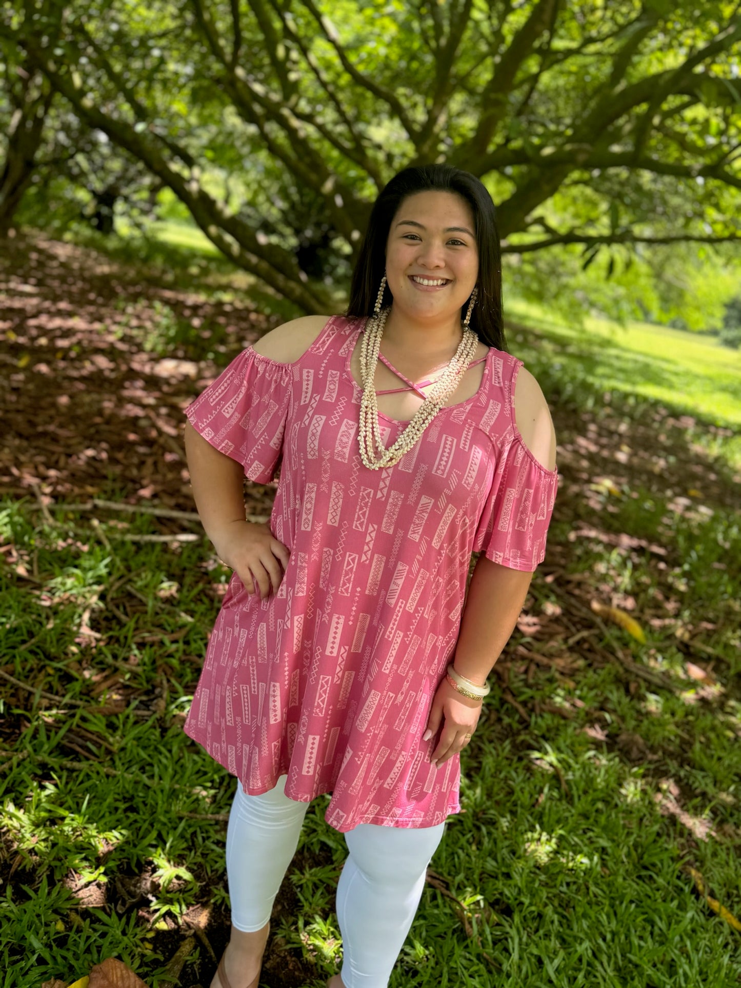OHE WAHINE COLD SHOULDER DRESS