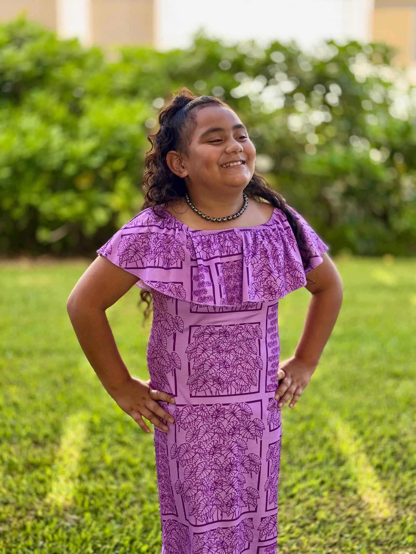 KEIKI LOʻI KALO RUFFLE DRESS: LAVENDER PURPLE